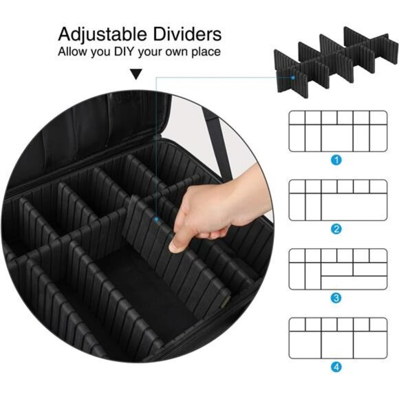 Large Makeup Train Case Travel Organizer Waterproof Cosmetic Bag With Strap - Picture 6 of 7